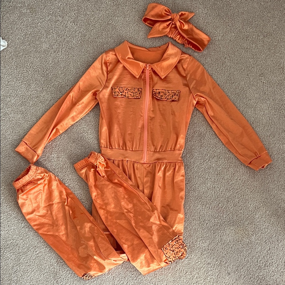EUC Weissman Orange Kids Dance Costume with Headband - size MC